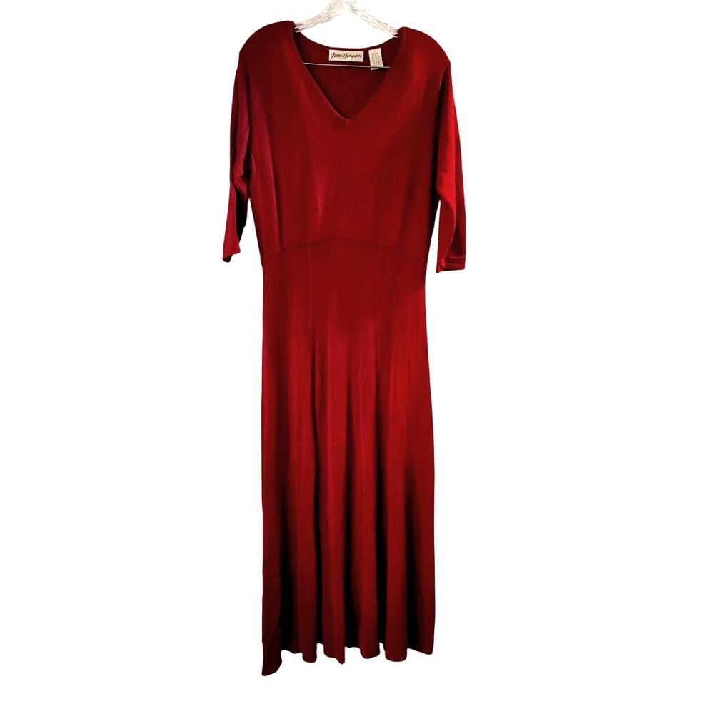 Norm Thompson Women's Long Red Knit Sweater Dress 3/4 Sleeves Size Medium
